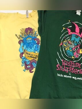 Skate shop Graphic Tees- Yellow and green size medium